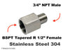BSPT Tapered R 1/2 inch Female to 3/4 inch NPT Male Stainless Sensor Adaptor Fittings