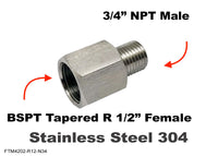 BSPT Tapered R 1/2 inch Female to 3/4 inch NPT Male Stainless Sensor Adaptor Fittings