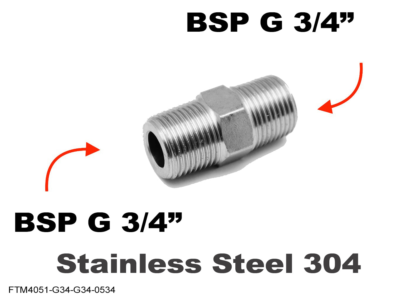 BSP G 3/4 inch Male to BSP G 3/4 inch Male Stainless Sensor Adaptor Fittings Conversion
