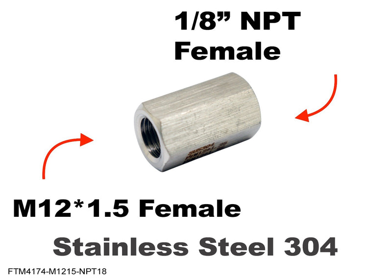 M12*1.5 FEMALE to 1/8 inch NPT  FEMALE Stainless Sensor Adaptor Fittings Conversion