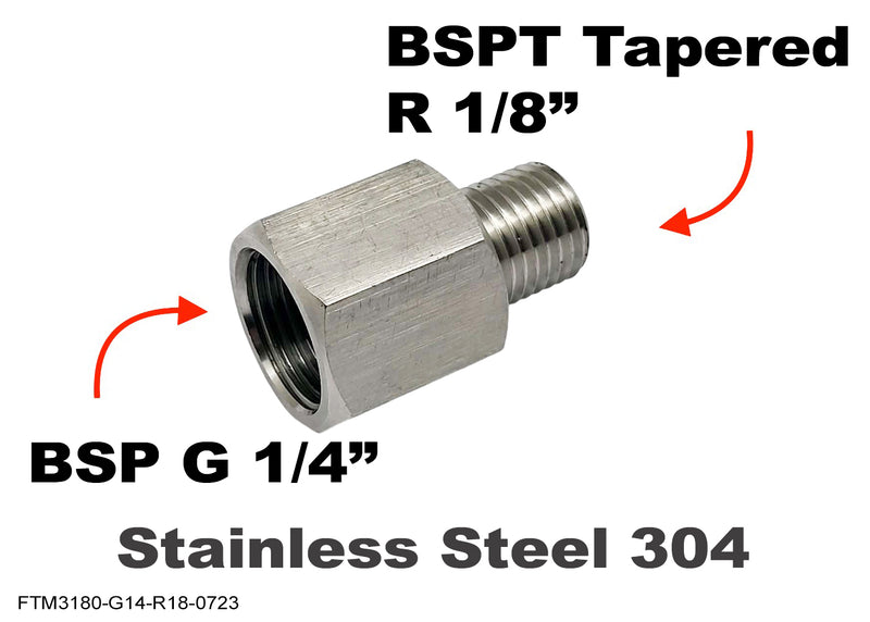 BSP G 1/4 inch Female to BSPT Tapered R 1/8 inch Male Stainless Sensor Adaptor Fittings