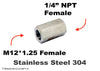 M12*1.25 FEMALE to 1/4 inch NPT FEMALE Stainless Sensor Adaptor Fittings Conversion