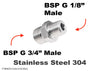 BSP G 3/4 inch Male to BSP G 1/8 inch Male Stainless Sensor Adaptor Fittings Conversion
