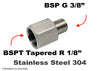BSPT Tapered R 1/8 inch Female to BSP G 3/8 inch Male Stainless Sensor Adaptor Fittings