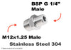 M12x1.25 Male to BSP G 1/4 inch Male Stainless Sensor Adaptor Fittings Conversion