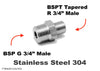 BSP G 3/4 inch Male to BSPT Tapered R 3/4 inch Male Stainless Sensor Adaptor Fittings