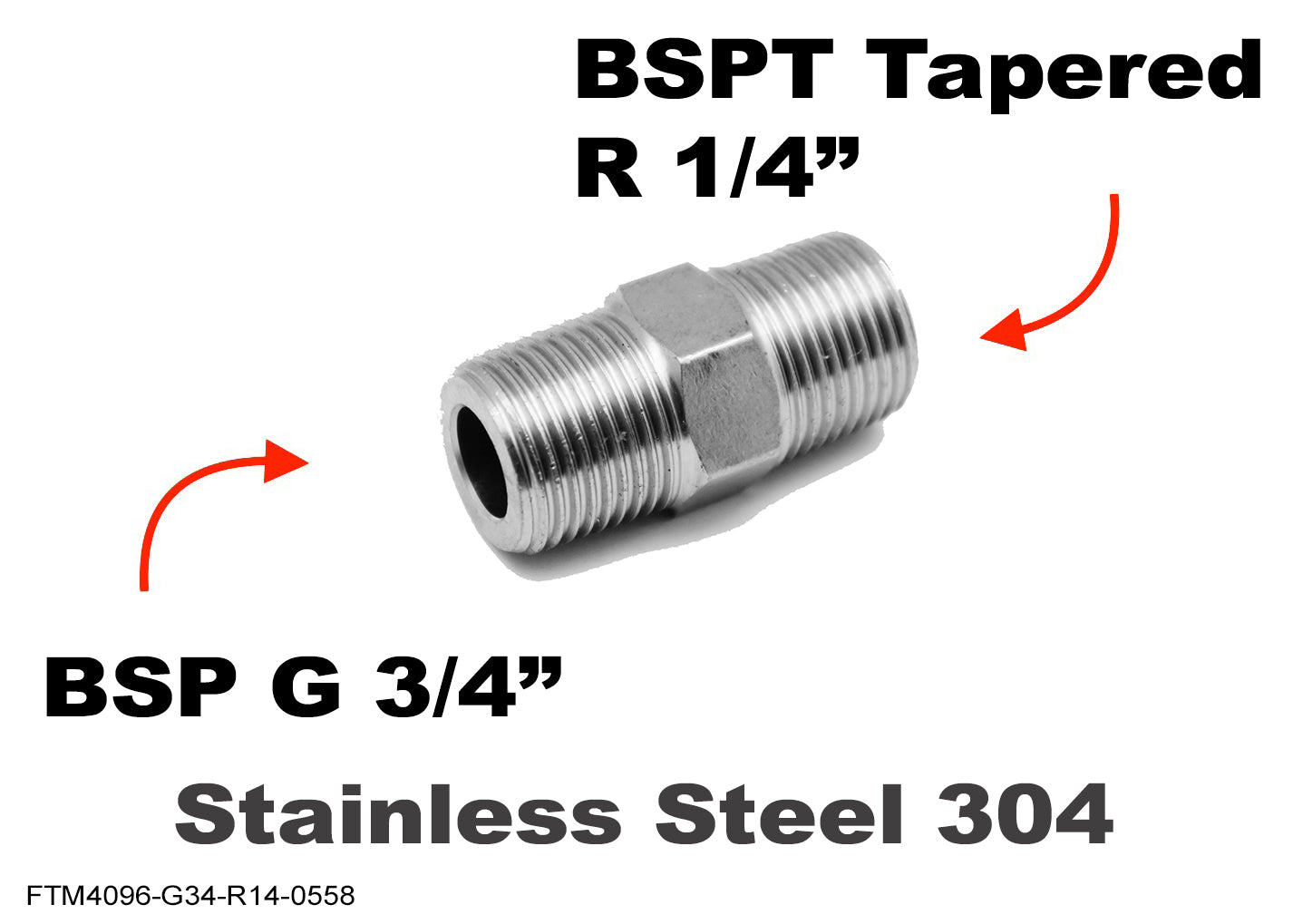 BSP G 3/4 inch Male to BSPT Tapered R 1/4 inch Male Stainless Sensor Adaptor Fittings