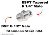 BSP G 1/2 inch Male to BSPT Tapered R 1/4 inch Male Stainless Sensor Adaptor Fittings