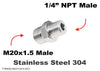 M20x1.5 Male to 1/4 inch NPT Male Stainless Sensor Adaptor Fittings Conversion