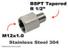 M12x1.0 Female to BSPT Tapered R 1/2 inch Male Stainless Sensor Adaptor Fittings