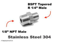 1/8 inch NPT Male to BSPT Tapered R 1/4 inch Male Stainless Sensor Adaptor Fittings