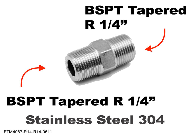 BSPT Tapered R 1/4 inch to BSPT Tapered R 1/4 inch Male Stainless Sensor Adaptor Fitting
