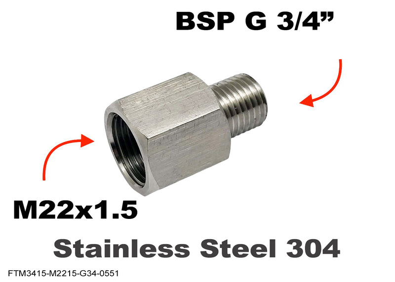 M22x1.5 Female to BSP G 3/4 inch Male Stainless Sensor Adaptor Fittings Conversion