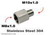 M8x1.0 Female to M10x1.0 Male Stainless Sensor Adaptor Fittings Conversion