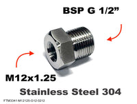 M12x1.25 Female to BSP G 1/2 inch Male Stainless Sensor Adaptor Fittings Conversion