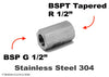 BSP G 1/2 inch Female to BSPT Tapered R 1/2 inch Female Stainless Sensor Adaptor Fitting