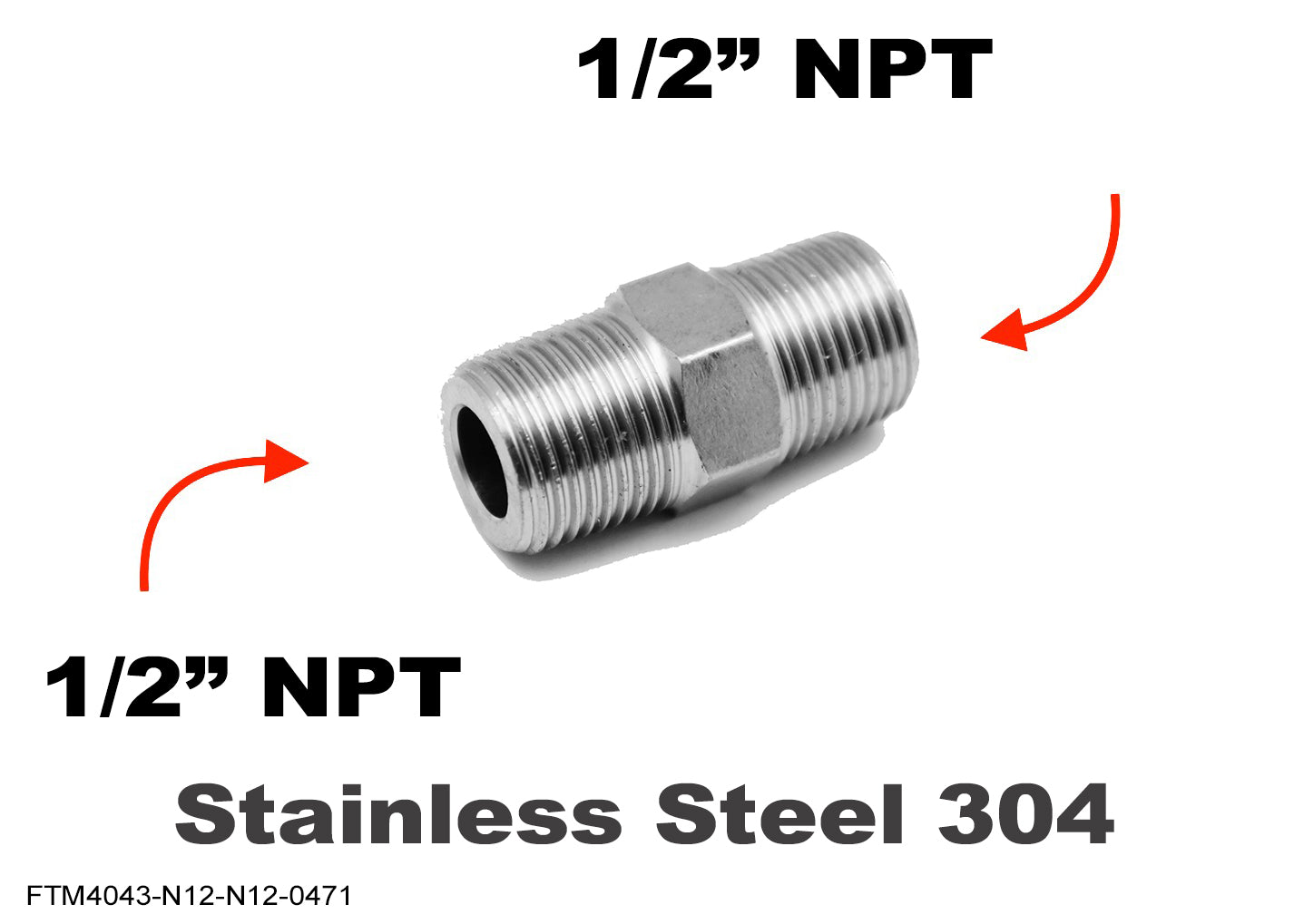 1/2 inch NPT Male to 1/2 inch NPT Male Stainless Sensor Adaptor Fittings Conversion