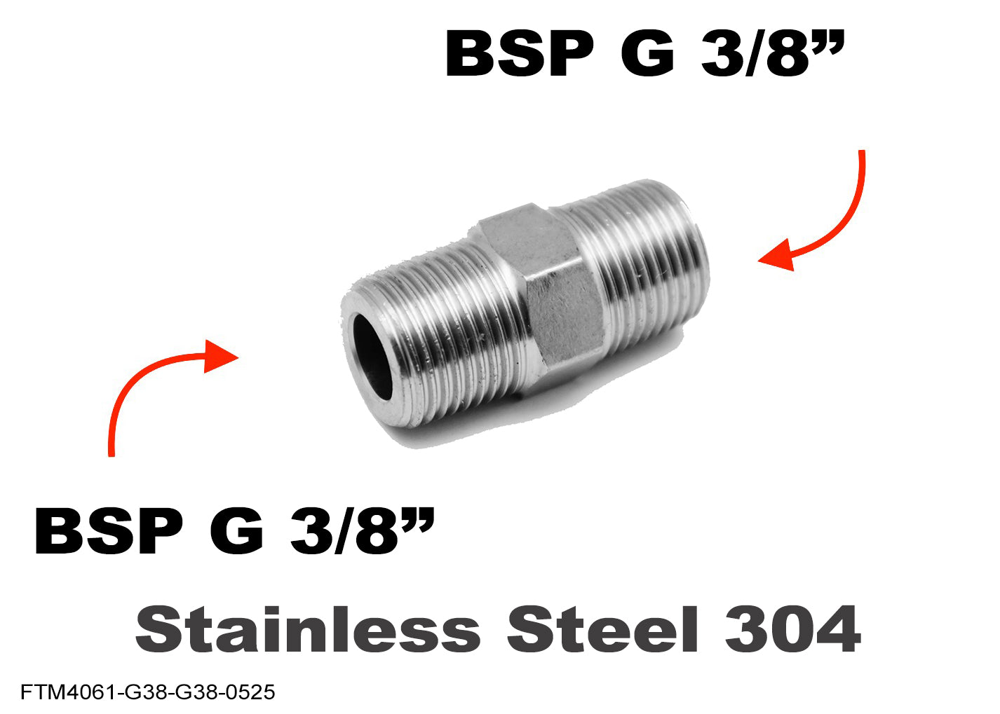 BSP G 3/8 inch Male to BSP G 3/8 inch Male Stainless Sensor Adaptor Fittings Conversion