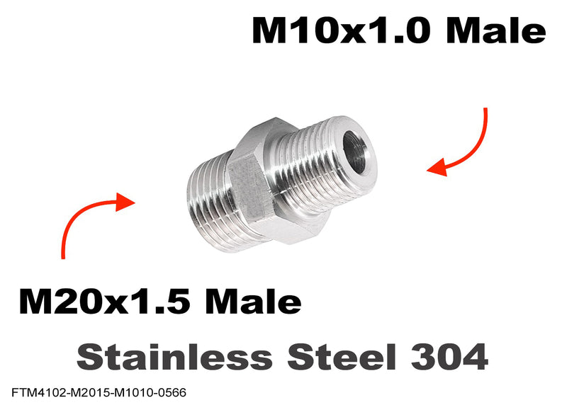 M20x1.5 Male to M10x1.0 Male Stainless Sensor Adaptor Fittings Conversion