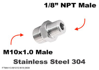 M10x1.0 Male to 1/8 inch NPT Male Stainless Sensor Adaptor Fittings Conversion