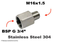 BSP G 3/4 inch Female to M16x1.5 Male Stainless Sensor Adaptor Fittings Conversion