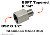 BSP G 1/2 inch Female to BSPT Tapered R 1/4 inch Male Stainless Sensor Adaptor Fittings