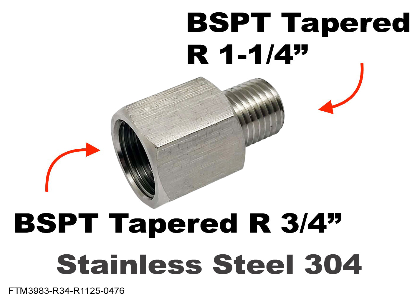 BSPT Tapered R 3/4 inch Female to R 1-1/4 inch Male Stainless Sensor Adaptor Fittings