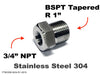 3/4 inch NPT Female to BSPT Tapered R 1 inch Male Stainless Sensor Adaptor Fittings