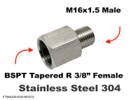 BSPT Tapered R 3/8 inch Female to M16x1.5 Male Stainless Adaptor Fittings Conversion