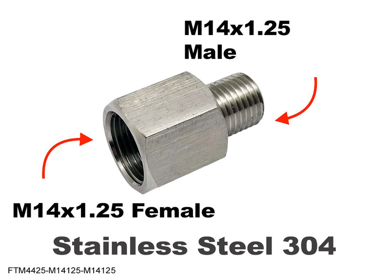 M14x1.25 FEMALE to M14x1.25 MALE Stainless Sensor Adaptor Fittings Conversion