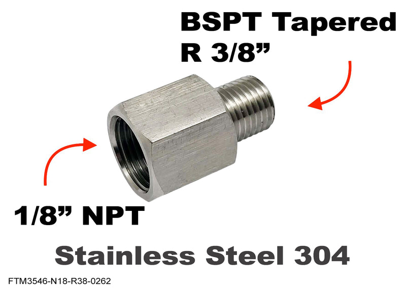 1/8 inch NPT Female to BSPT Tapered R 3/8 inch Male Stainless Sensor Adaptor Fittings