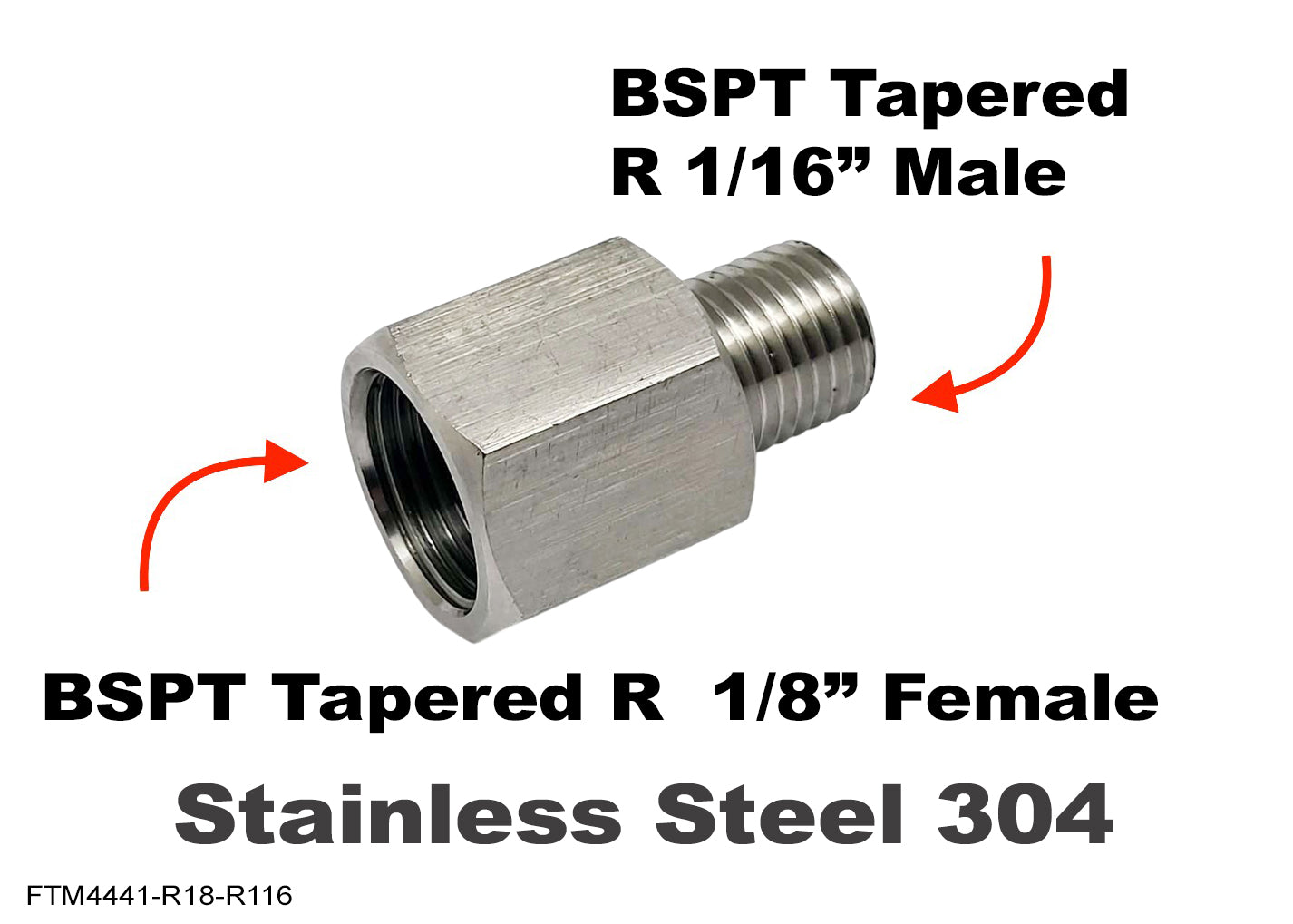 BSPT R 1/8 inch FEMALE to 1/16 inch MALE Stainless Sensor Adaptor Fittings Conversion