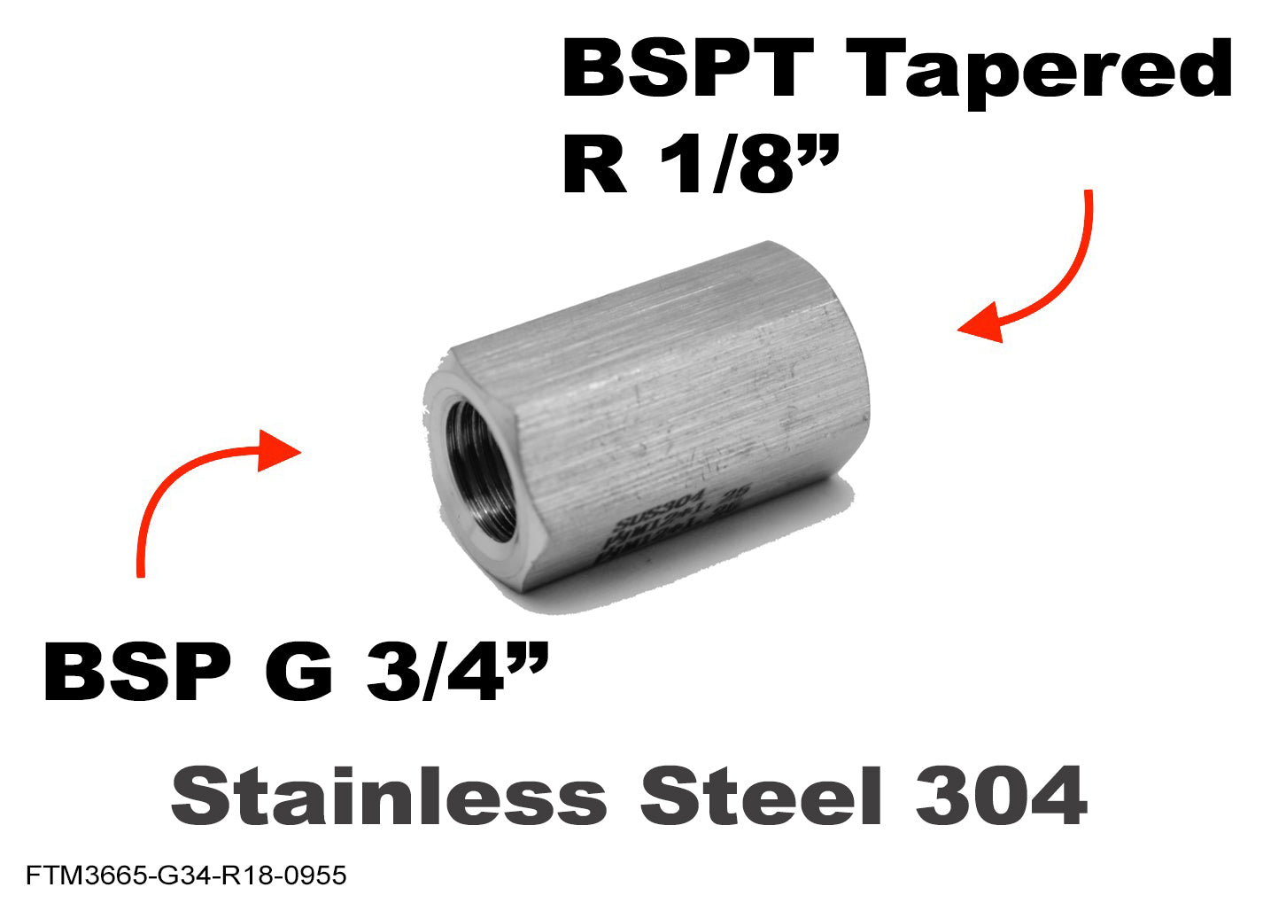 BSP G 3/4 inch Female to BSPT Tapered R 1/8 inch Female Stainless Sensor Adaptor Fitting