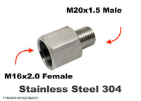 M16x2.0 Female to M20x1.5 Male Stainless Sensor Adaptor Fittings Conversion