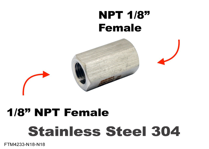 1/8 inch NPT Female to NPT 1/8 inch Female Stainless Sensor Adaptor Fittings Conversion