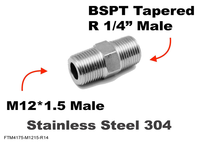 M12*1.5 MALE to BSPT Tapered R 1/4 inch MALE Stainless Sensor Adaptor Fittings