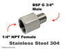 1/4 inch NPT Female to BSP G 3/4 inch Male Stainless Sensor Adaptor Fittings Conversion