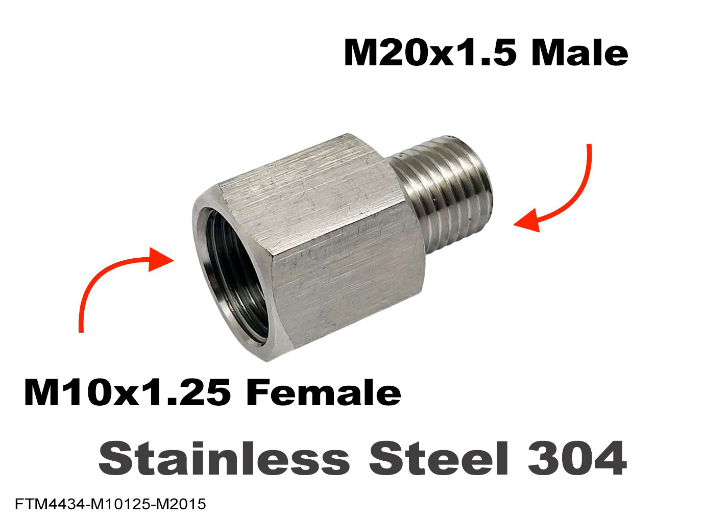 M10x1.25 FEMALE to M20x1.5 MALE Stainless Sensor Adaptor Fittings Conversion