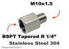 BSPT Tapered R 1/4 inch Female to M10x1.5 Male Stainless Sensor Adaptor Fittings