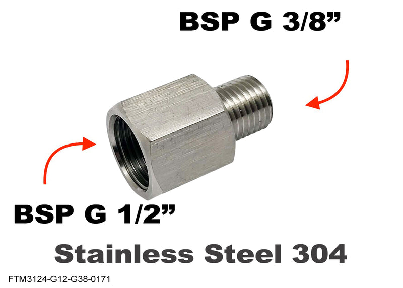 BSP G 1/2 inch Female to BSP G 3/8 inch Male Stainless Sensor Adaptor Fitting Conversion