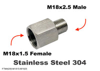 M18x1.5 Female to M18x2.5 Male Stainless Sensor Adaptor Fittings Conversion