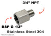 BSP G 1/2 inch Female to 3/4 inch NPT Male Stainless Sensor Adaptor Fittings Conversion