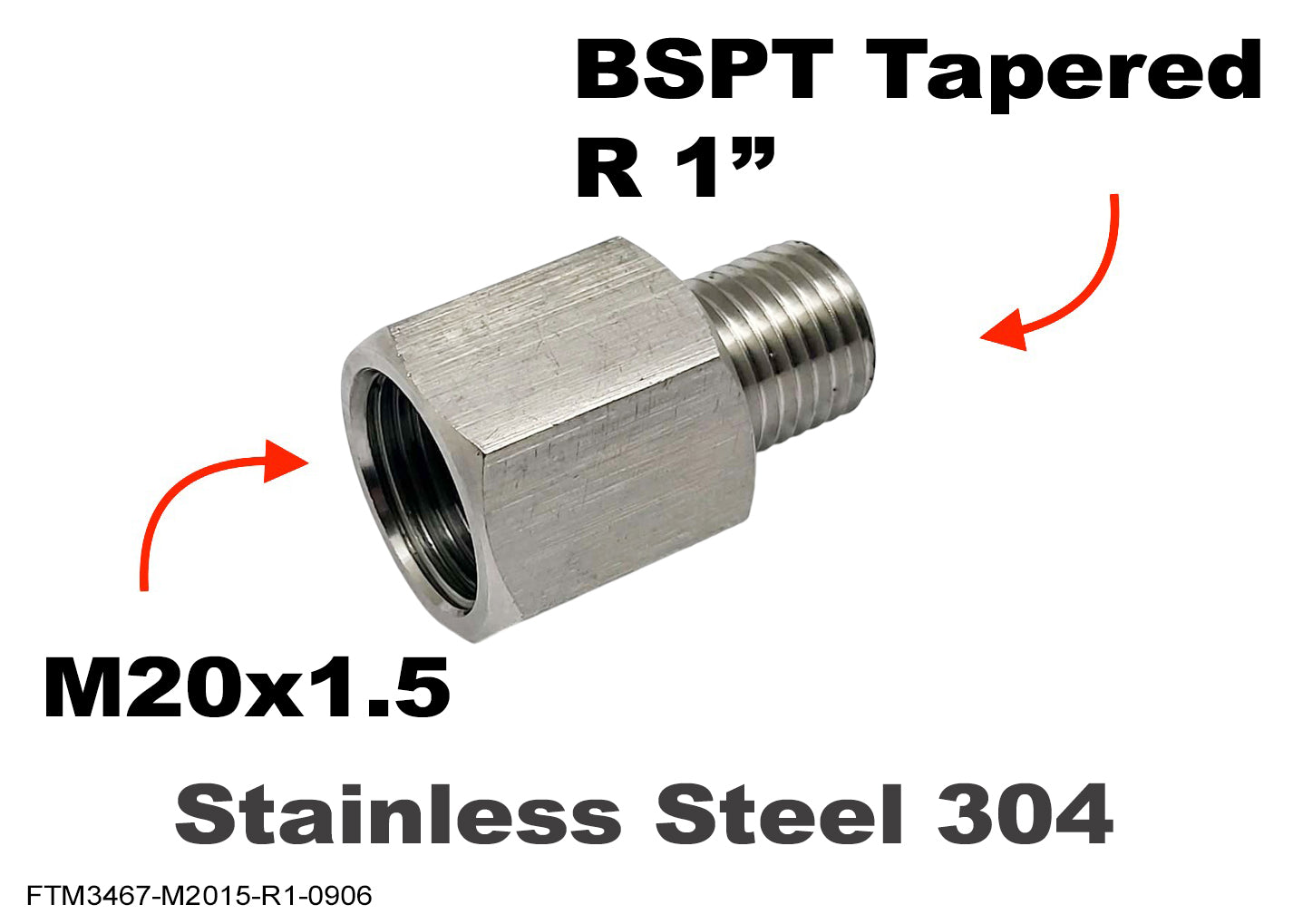 M20x1.5 Female to BSPT Tapered R 1 inch Male Stainless Sensor Adaptor Fittings