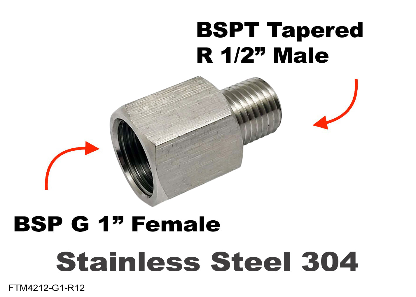 BSP G 1 inch Female to BSPT Tapered R 1/2 inch Male Stainless Sensor Adaptor Fittings