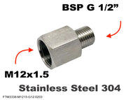 M12x1.5 Female to BSP G 1/2 inch Male Stainless Sensor Adaptor Fittings Conversion
