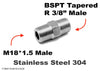 M18*1.5 MALE to BSPT Tapered R 3/8 inch MALE Stainless Sensor Adaptor Fittings