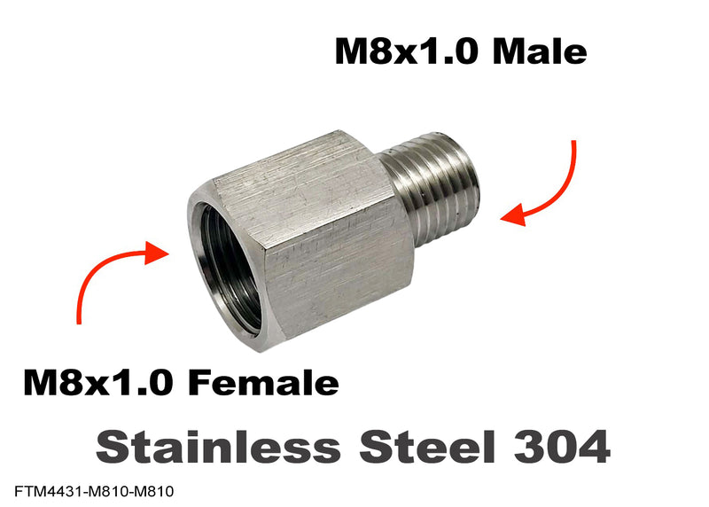 M8x1.0 FEMALE to M8x1.0 MALE Stainless Sensor Adaptor Fittings Conversion