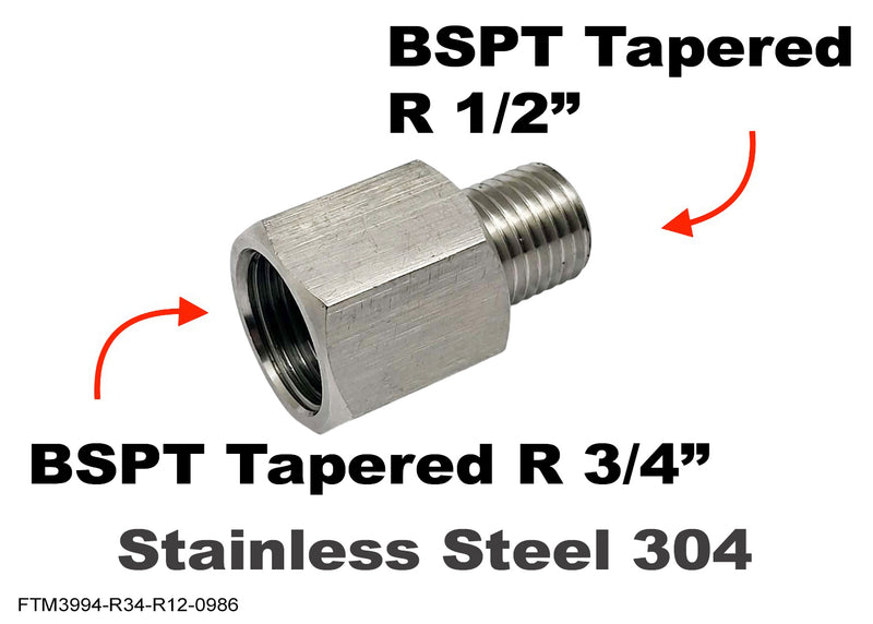 BSPT Tapered R 3/4 inch Female to  R 1/2 inch Male Stainless Sensor Adaptor Fittings