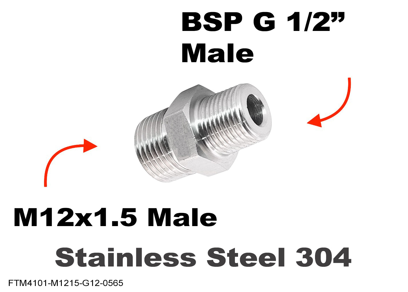 M12x1.5 Male to BSP G 1/2 inch Male Stainless Sensor Adaptor Fittings Conversion