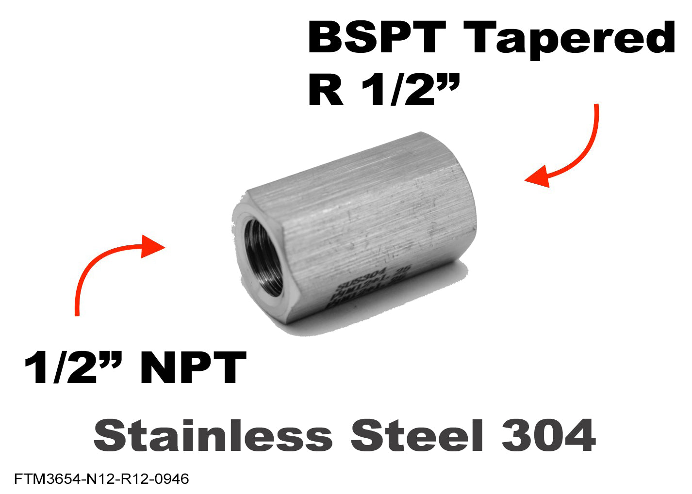 1/2 inch NPT Female to BSPT Tapered R 1/2 inch Female Stainless Sensor Adaptor Fittings